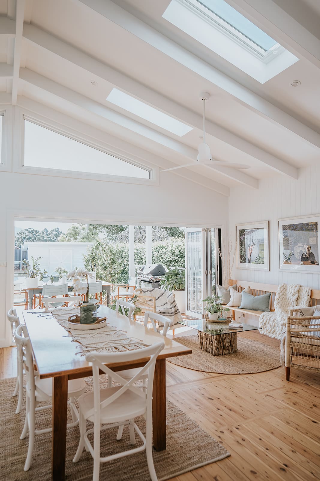 Coastal hamptons style open plan living and dining area indoor outdoor living